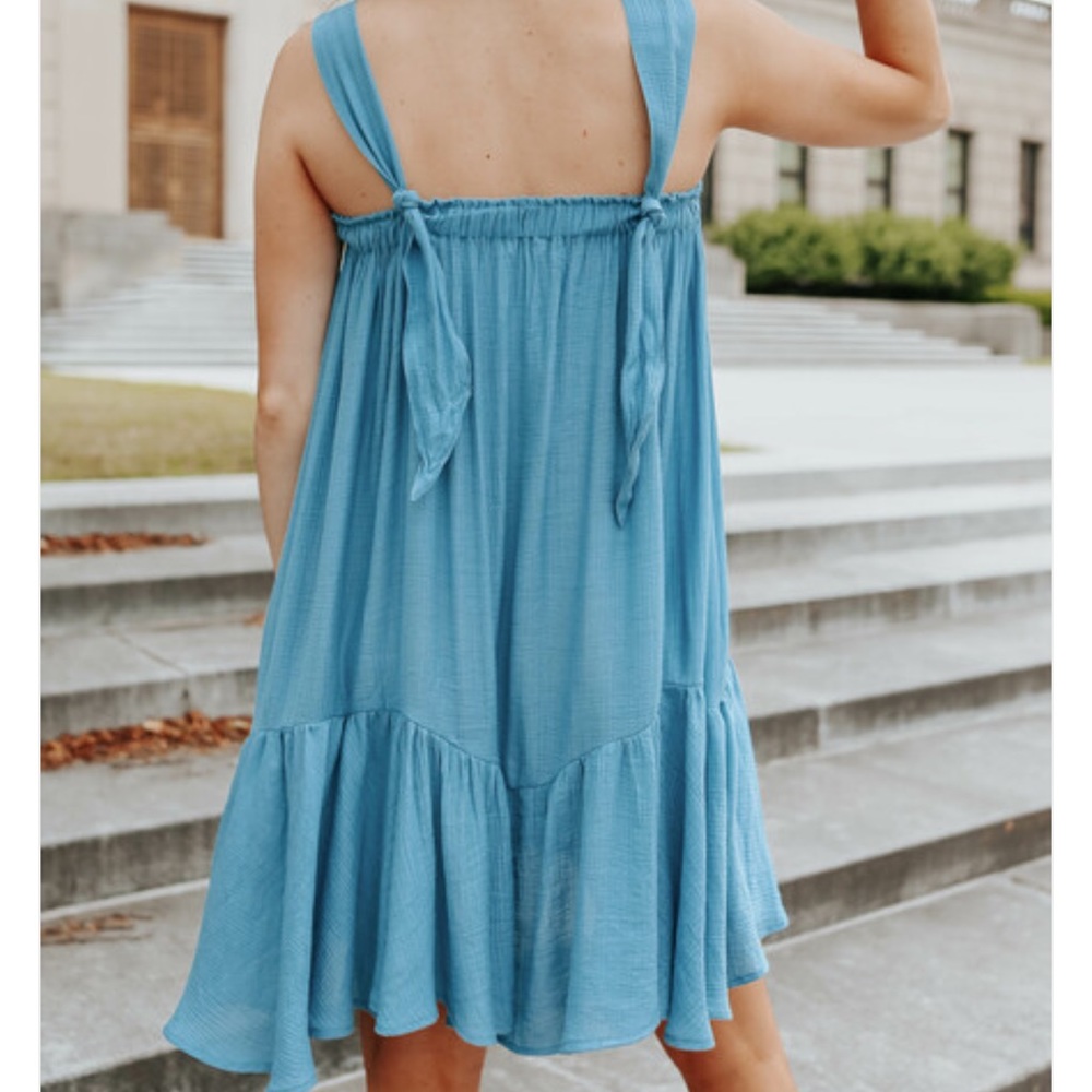 Tie Strap Teal Blue Ruffle Hem Dress from Magnolia Boutique - Picture 5 of 6